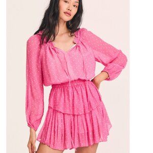 NWT LoveShackFancy XS Popover Dress - Hot Pink Cherry ruffle girl fairy barbie